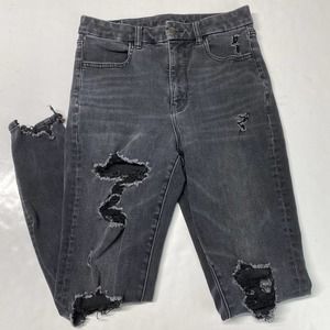 American Eagle Curvy Super Hi-Rise Dream Jegging Sz 8 Black Stretch Denim Holes